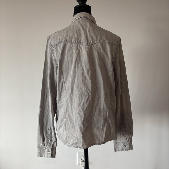 Allsaints Womens Long Sleeve Gray Shirt Sz 10 US Snap Button Edgy Grunge Capsule - Picture 15 of 16